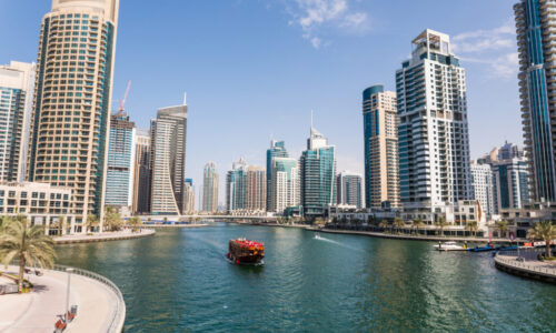 Dubai, UAE - October, 2018. Modetn city of the luxury center of Dubai, United Arab Emirates